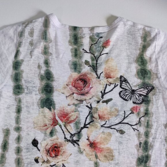 Essential by Milano lightweight blouse white with floral design women's size M - Picture 4 of 10